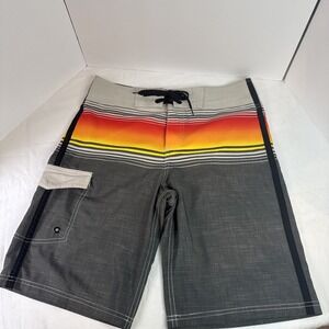 Mossimo Supply Co. Size 32 Men's Board Shorts Gray Stripe Swim Shorts 10" Inseam